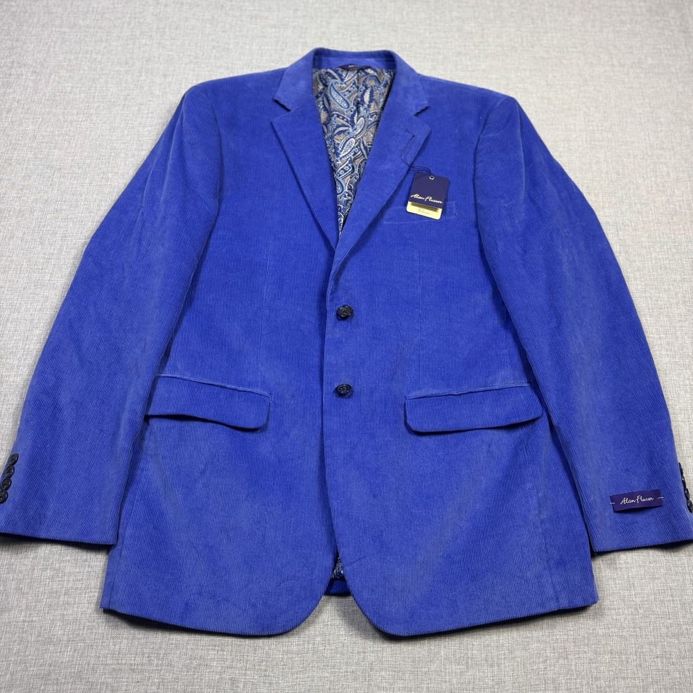 Alan Flusser Corduroy Blazer Mens Large Blue Two-Button Classic Sport Coat